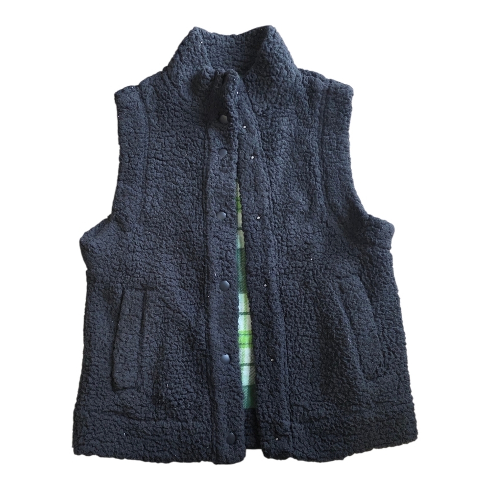 Aerie Dark Gray Snap Button Sherpa Vest S